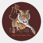 Tiger and Chinese Symbol Bookplate Round Sticker