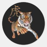 Tiger and Chinese Symbol Round Stickers