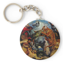 Tiger And Lion Hunting By Rubens Peter Paul Keychain