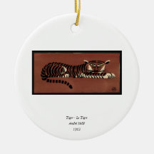Tiger - Antiquarian, Colorful Book Illustration Ornaments