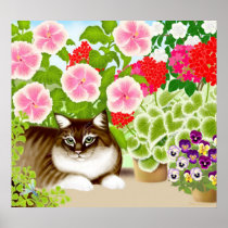 Tiger Cat in the Garden Jungle Poster