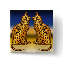 Tiger Cats in the Sunset Button by MarianaEwa Tiger Cats in the Sunset Button
