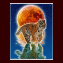Tiger Cub & Eclipsing Moon Wildlife Conservation posters