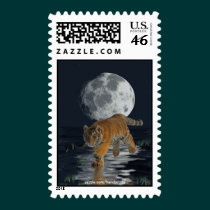 Tiger Cub Wild-Cat Full Moon Fantasy Postage stamps