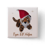 Tiger Elf Helper In Santa Hat  Badge Name Tag