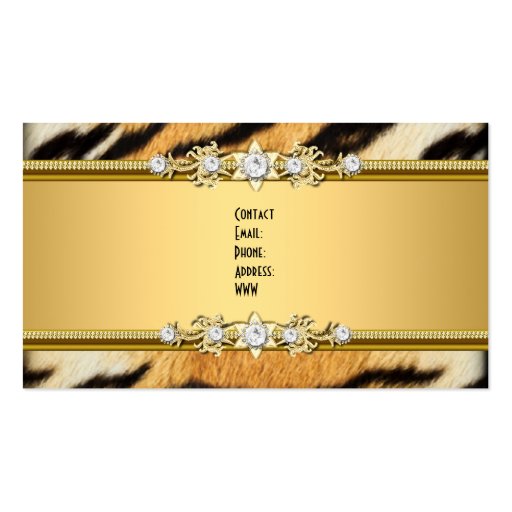 Tiger Gold Animal Black Jewel Look Image Business Cards (back side)