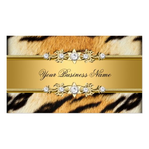 Tiger Gold Animal Black Jewel Look Image Business Cards (front side)