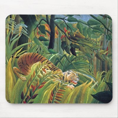 Tiger in a Tropical Storm (Surprised) Mouse Mat by VintagePets