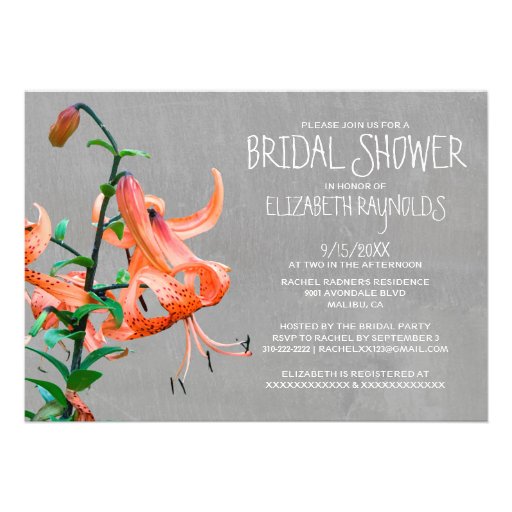 Tiger Lily Bridal Shower Invitations