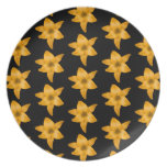 Tiger Lily Flower Pattern on Black. Dinner Plate