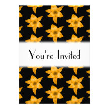 Tiger Lily Flower Pattern on Black. Personalized Invitation