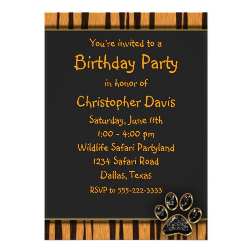 Tiger Paw Child Birthday Party Custom Invite