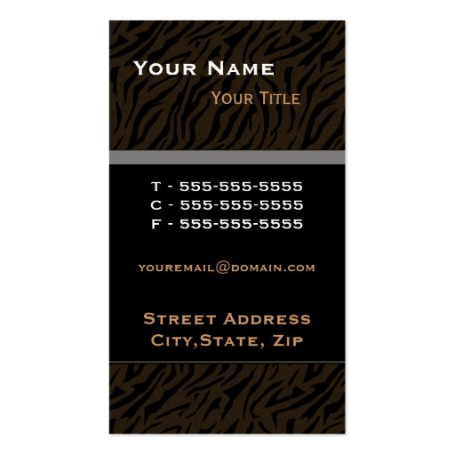 Tiger Print Black Masculine Business Card (back side)