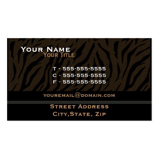 Tiger Print Black Masculine Business Cards (back side)