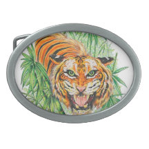 Tiger Roar Oval Belt Buckle
