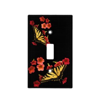 Tiger Swallowtail Butterflies on Red Flowers Switch Plate Covers