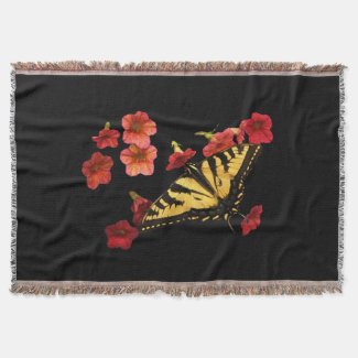 Tiger Swallowtail Butterfly on Red Flowers Throw Blanket