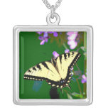 Tiger Swallowtail Butterfly on Wild Flowers Square Pendant Necklace