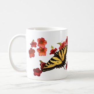 Tiger Swallowtail Butterfly with Red Flowers