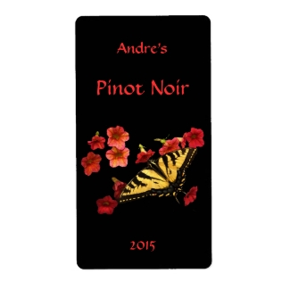 Tiger Swallowtail on Red Floral Wine Label