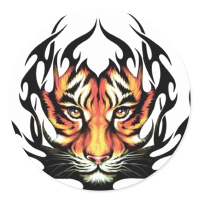 Tiger Tattoo On Face. Tiger Tattoo Round Sticker by