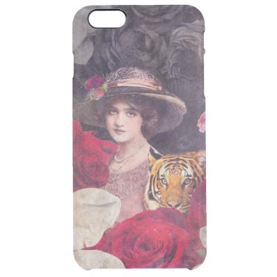 Tiger Vintage Woman Flowers Clear iPhone 6 Plus Case