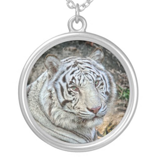 Tiger, White Tiger Looking at You  Necklace