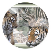 Tiger, Zebra, Giraffe, Lovers Gifts Round Sticker