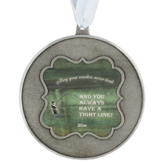 Tight line | waders never leak, Fly fishing wish Scalloped Pewter Ornament