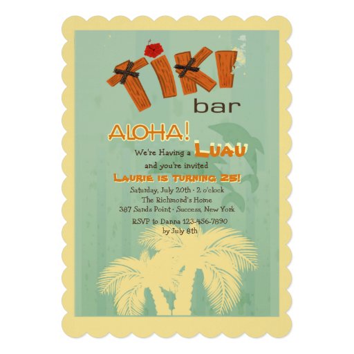 Tiki Bar With Dolphins Invitation (front side)