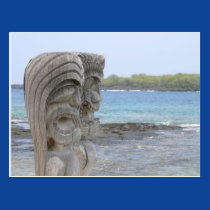 Tiki Guardians in Kona, Hawaii - Postcard postcards