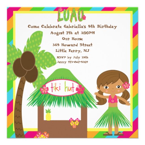 Tiki Hut Luau Square Birthday Invitation