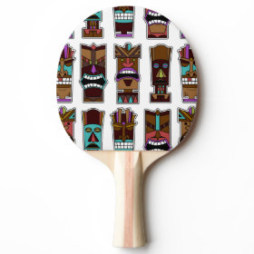 Tiki Masks Pattern Ping-Pong Paddle