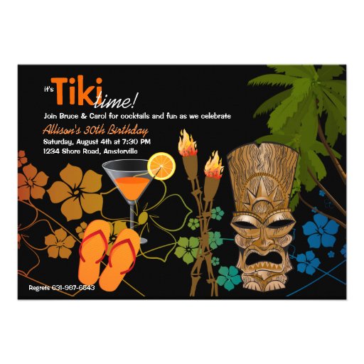 Tiki Time Party Invitation (front side)