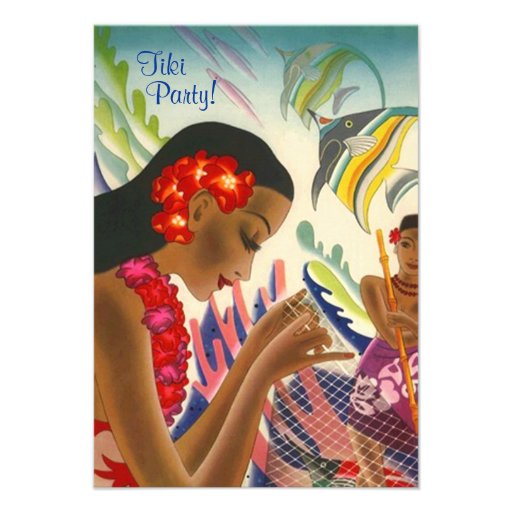 Tiki Tropical Lei Hawaiian Luau party INVITATON Personalized Invitation (front side)