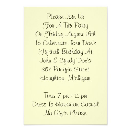 Tiki Tropical Lei Hawaiian Luau party INVITATON Personalized Invitation