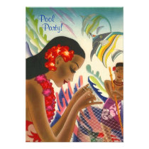 Tiki Tropical Lei Hawaiian Pool party INVITATON invitations