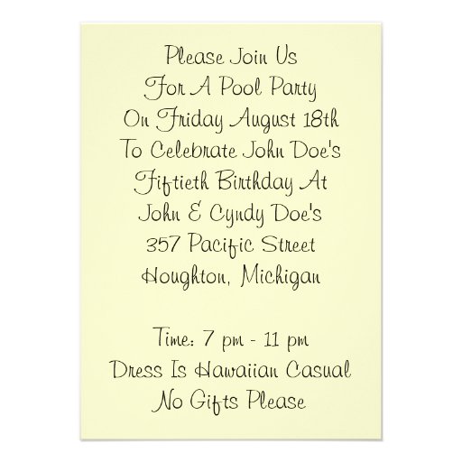 Tiki Tropical Lei Hawaiian Pool party INVITATON Custom Announcement
