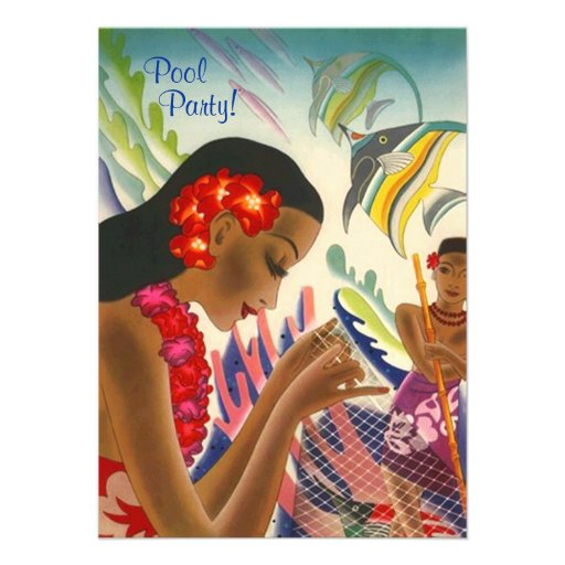 Tiki Tropical Lei Hawaiian Pool party INVITATON Custom Announcement