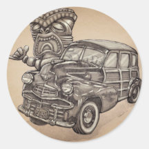 Tiki Woodie Round Sticker