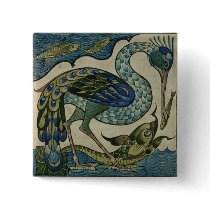 Tile design of heron and fish, by Walter Crane Pins