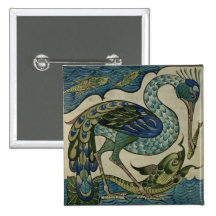 Tile design of heron and fish, by Walter Crane Pins