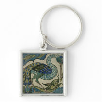 Tile design of heron and fish, by Walter Crane Key Chain