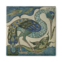 Tile design of heron and fish, by Walter Crane Fridge Magnet