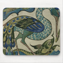 Tile design of heron and fish, by Walter Crane Mousepads