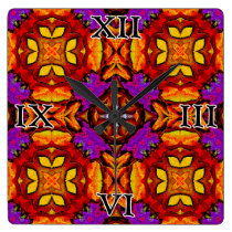 Tile Flower Square Wall Clock