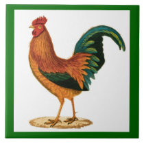 Tile, Rooster, Green Trim tiles