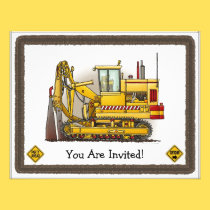 Tiling Machine Construction Kids Party Invitation invitations