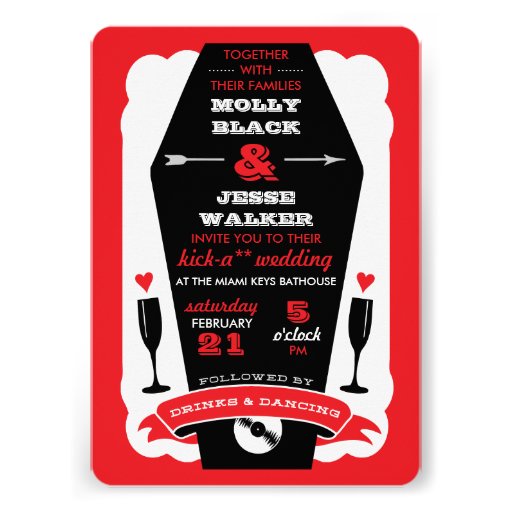 Till Death Do Us Party - Black and Red Wedding Custom Invitation