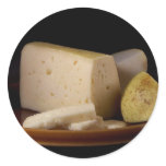 Tilsit Cheese On Plate Still Life Macro Photo From Round Stickers